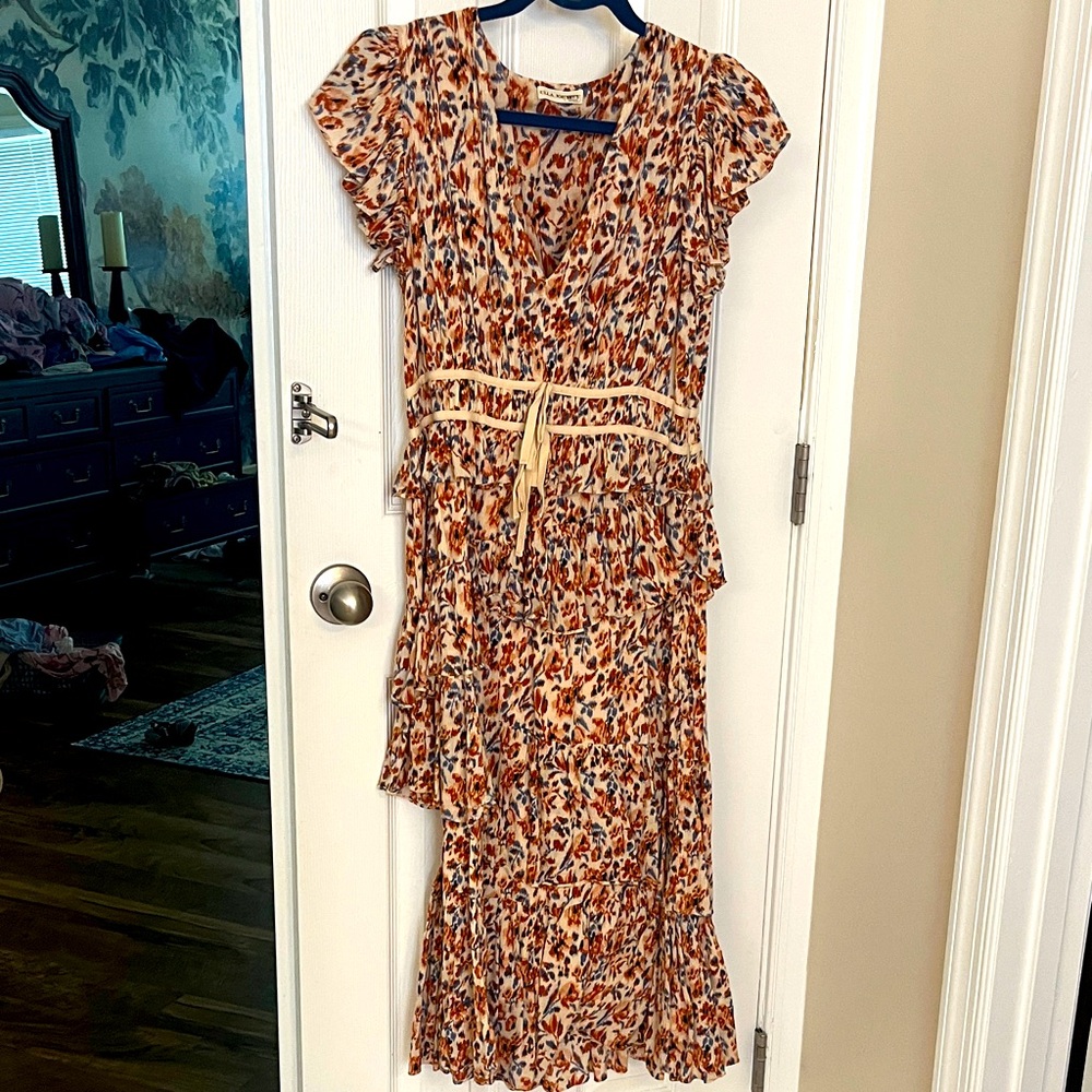 Ulla Johnson Orange and Cream Midi Dress